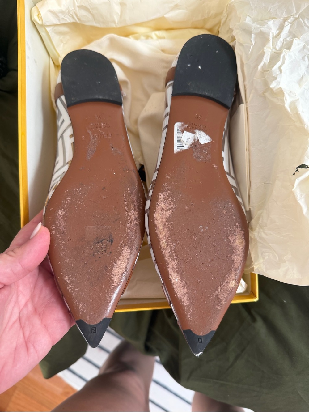Fendi Brown & White Pointed-Toe Logo-Print Flats - Picture 3 of 4